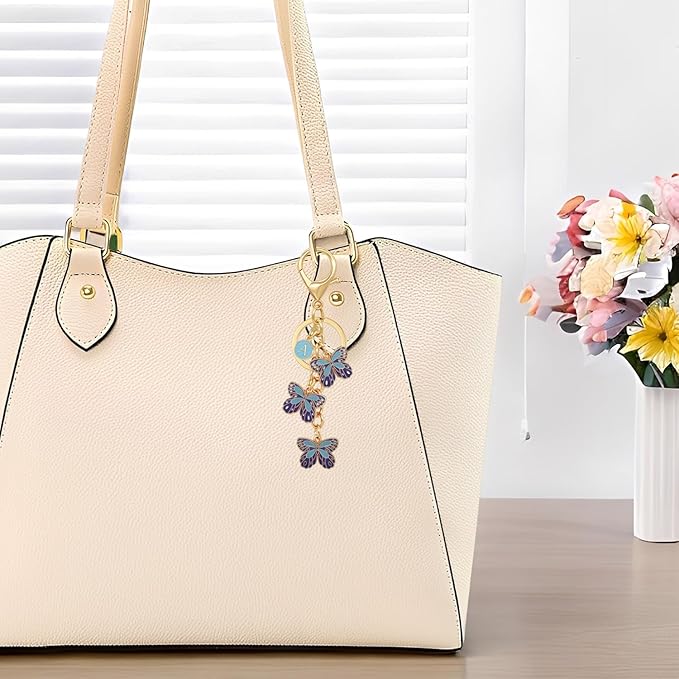 Double-sided Cute Butterfly Initial Letter keychain Butterfly Charms for key Handbag Backpack for Women