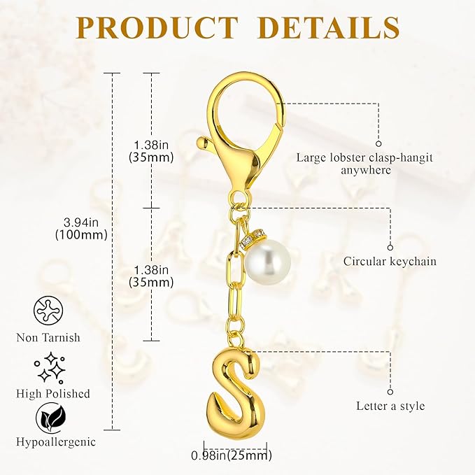 VICKHU Gold Plated Bubble Initial Letter Cute Keychain for Women Car Key Purse Decorative Keyring Handbag Charms Fashion