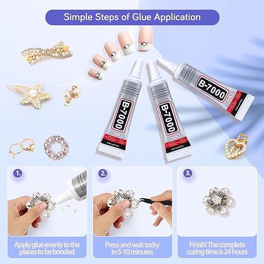 3PCS Jewelry Glue - 15ML/0.5fl oz Clear DIY Craft Glue for Rhinestones, Waterproof Strong Bond Adhesive for Phone Repair, Nail Art, Shoes, Fabric, Metal, Glass