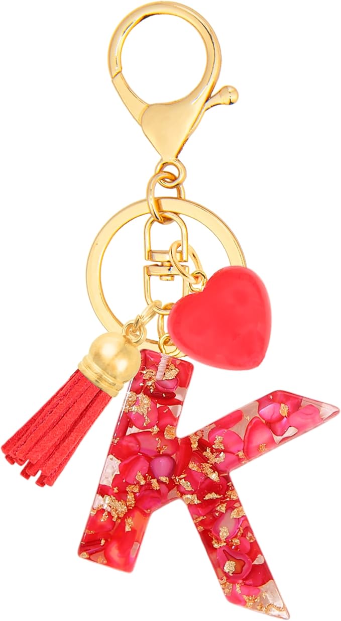 Initial Keychains for Women with Cute Heart Resin - Alphabet Letter Keychain for Bag, Backpacks, Purse or Car key