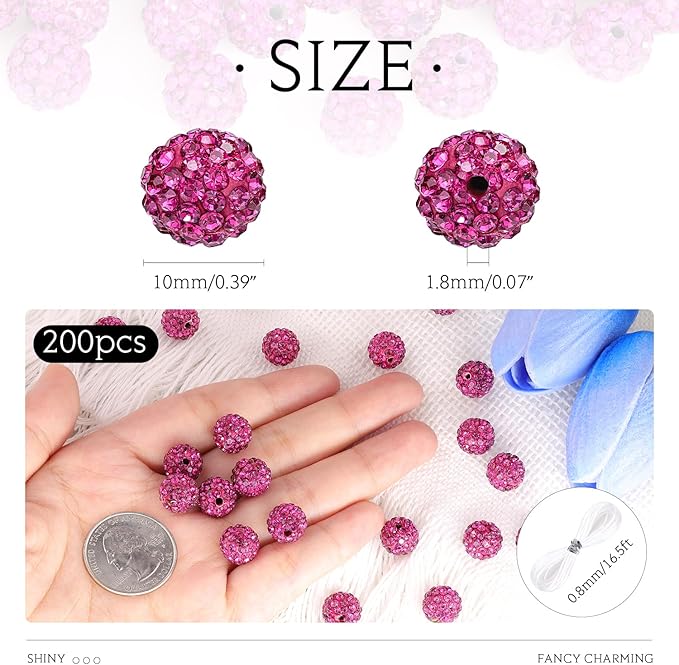 200 Pcs Dark Purple Rhinestone Beads for Jewelry Making, Sparkle Crystal Clay Christmas for Bracelet Baseball Necklace Earring Crafting and DIY, Shiny Round Shamballa Disco Ball Beads Bulk