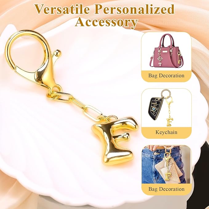 VICKHU Gold Plated Bubble Initial Letter Cute Keychain for Women Car Key Purse Decorative Keyring Handbag Charms Fashion