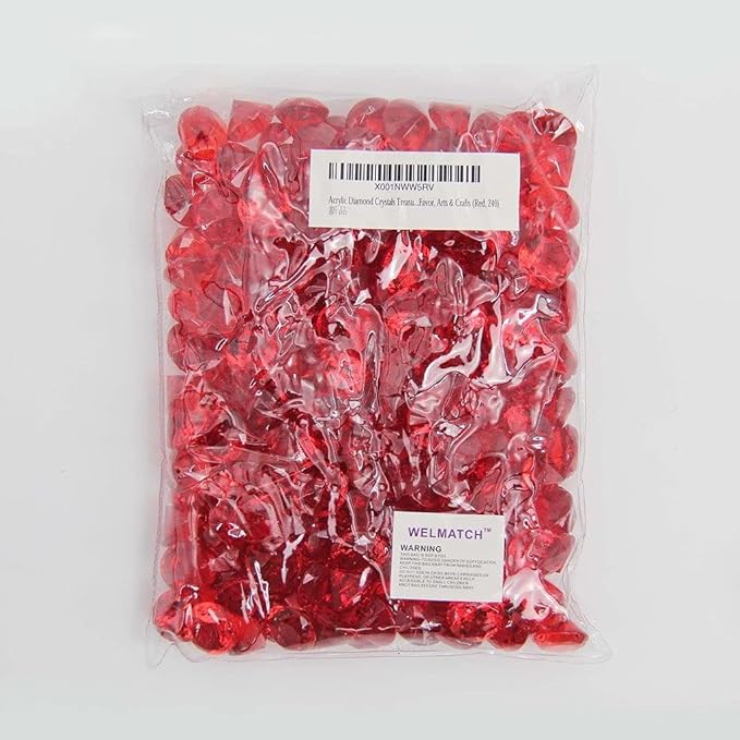 WELMATCH Red Acrylic Diamond Vase Fillers 1 Pound - 240 pcs 3/4 Inch Wedding Party Event Banquet Birthday Decoration Crystals Gem Table Scatters (Red, 240 pcs)