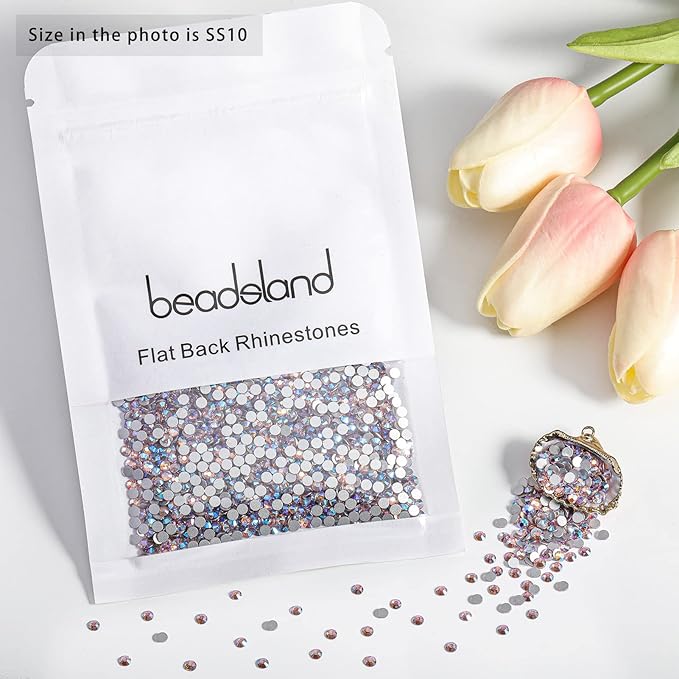 Beadsland 1440 Pieces Flat Back Crystal Rhinestones Round Gems,Light Pink AB,SS10,2.7-2.9mm