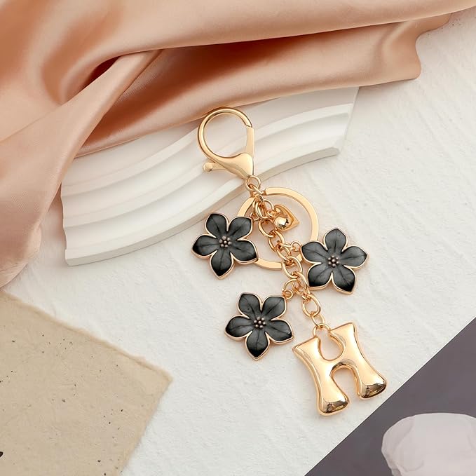 Snycler Bubble Initial Keychain Graceful Flower for bags car remote–A-Z Letter Charms for Women