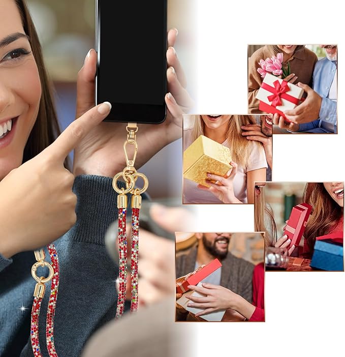 Crystal Phone Strap Crossbody and Wrist Lanyard, Anti Theft Layered & Wrist Strap Cell Phone Neck for Women