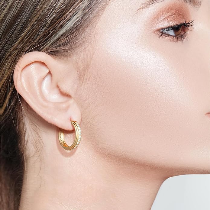 CHLOÉ LOVETT Gold Hoop Earrings 14K Gold Hoop Earrings for Women Inlaid With Circle of Zircon Zirconia Hoops Earring 25mm
