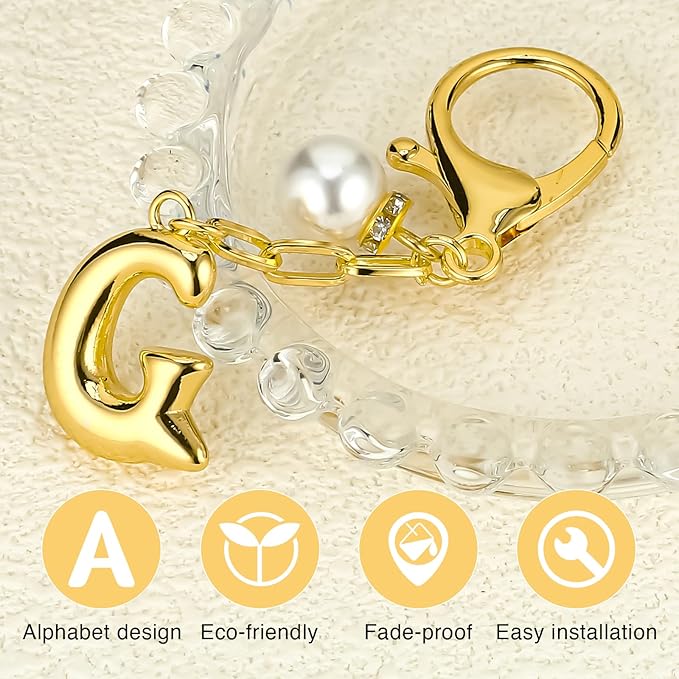 VICKHU Gold Plated Bubble Initial Letter Cute Keychain for Women Car Key Purse Decorative Keyring Handbag Charms Fashion