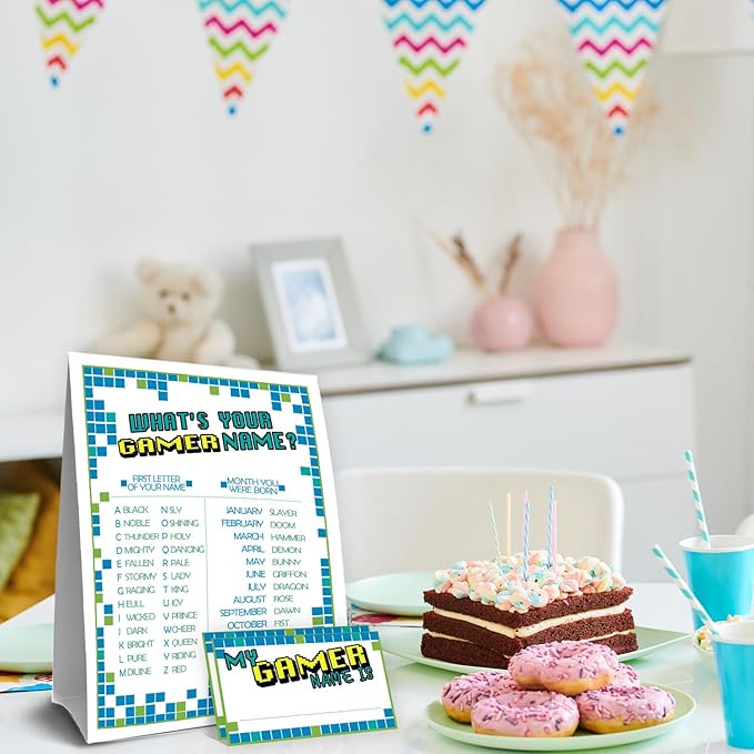 Video Game Birthday Decorations, Games Theme Birthday Party Decoration Sign for Boys Girls,Kids Activity Cards, What's Your Game Name, Activity Decoration Supplies