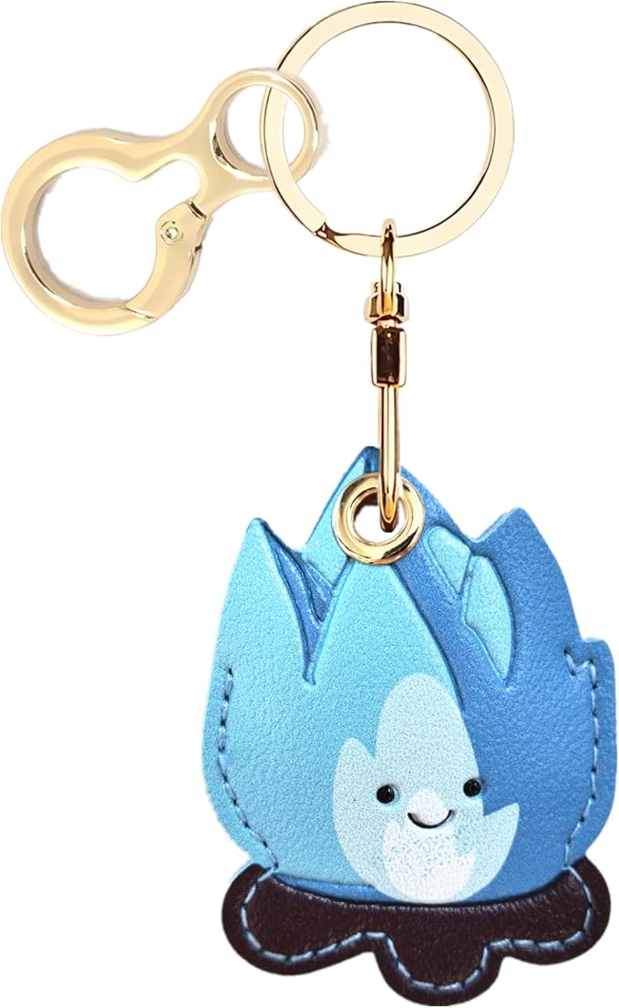 Leather Keychain Holder Case Compatible with AirTag,Cute Protective Cover with Keyring,Anti-Scratch Finder GPS Tracker Case for Wallet Keys,Bag,Pets(Bonfire Blue)