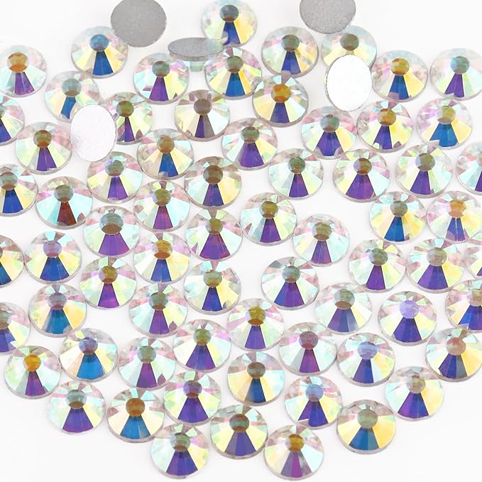 288PCS SS34 Crystal AB Flatback Rhinestones Round Gems for Nail Art and Craft Clothes, Glue Fix Crystal Glass Diamond Stones (7.1-7.3mm)