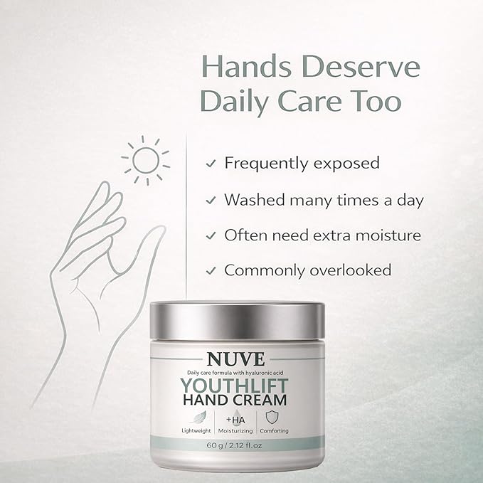 Nuve Youthlift Hand Cream – Hydrating & Nourishing Hand Moisturizer with Hyaluronic Acid, Vitamin C & Retinol – Fast Absorbing, Non-Greasy – Supports Smooth-Looking Texture & Tone – 1 Tube (1)
