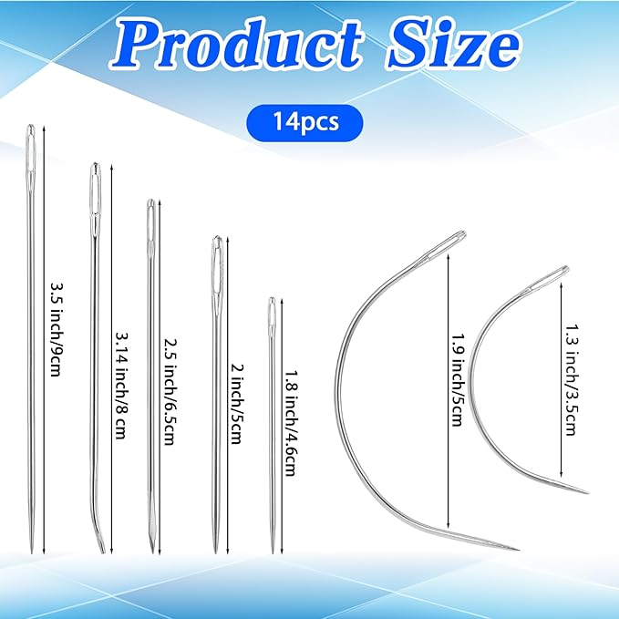 14 PCS Upholstery Needles for Hand Sewing 10 Straight and 4 Curved Needles Upholstery Leather Heavy Duty Sewing Needle Stitching Sew in Needle Kit for Hair Home Carpet Canvas Sofa Repair Sew Craft