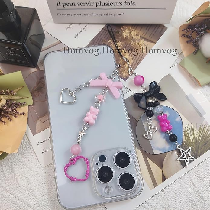 1-4PCS Cute Phone Charms Aesthetic Y2K Cell Phone Charms Strap Pink Strawberry Butterfly Star PhoneCharm Y2K Accessories for Bag Keychain Airpods Camera Pendants Decor
