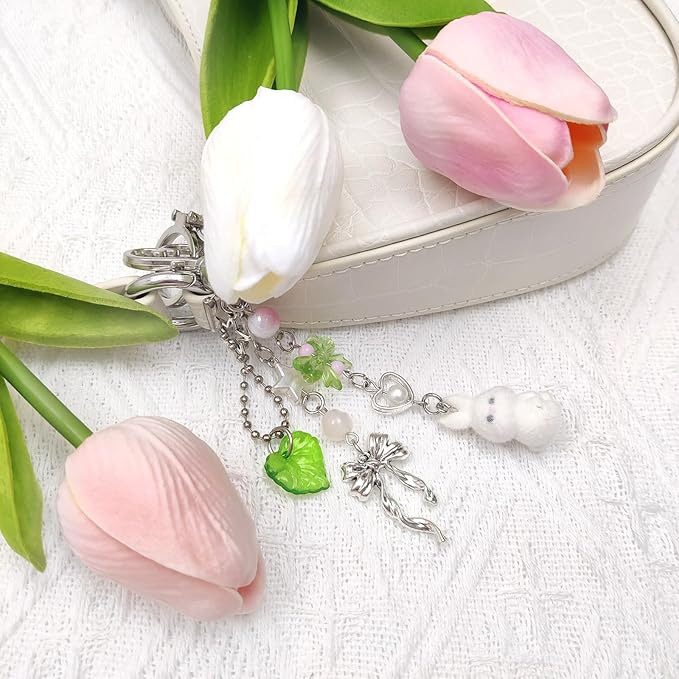 Cute Pink Keychain,Fuzzy Cat Keychain Aesthetic Y2K KeychainStylish KeychainsAccessories