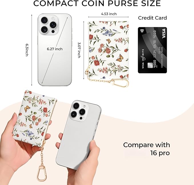 Colorful Flower with Butterfly Keychain Coin Purse for Women, Small PU Leather Change Pouch, Zipper Little Tiny Travel Wallet for Girls, Cute Kawaii Zip Pocket Coin Holder with Key Ring
