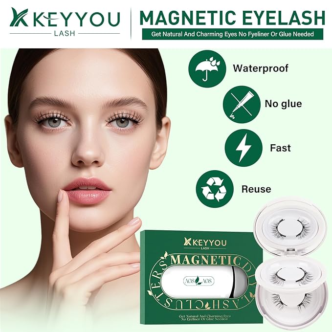 KEYYOU Reusable Magnetic Eyelashes 2 Pair with Applicator No Glue Needed 3D Natural Magnetic Lashes, Easy to Apply & Long Lasting for Daily Use & Events(A08+A08)