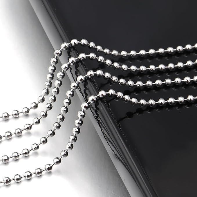 Topacket 33Feet Ball Bead Chain Stainless Steel Dog Tag Chain with Matching Connectors for Jewelry Making Necklace Hanging Bracelets Keychain(3.0mm)