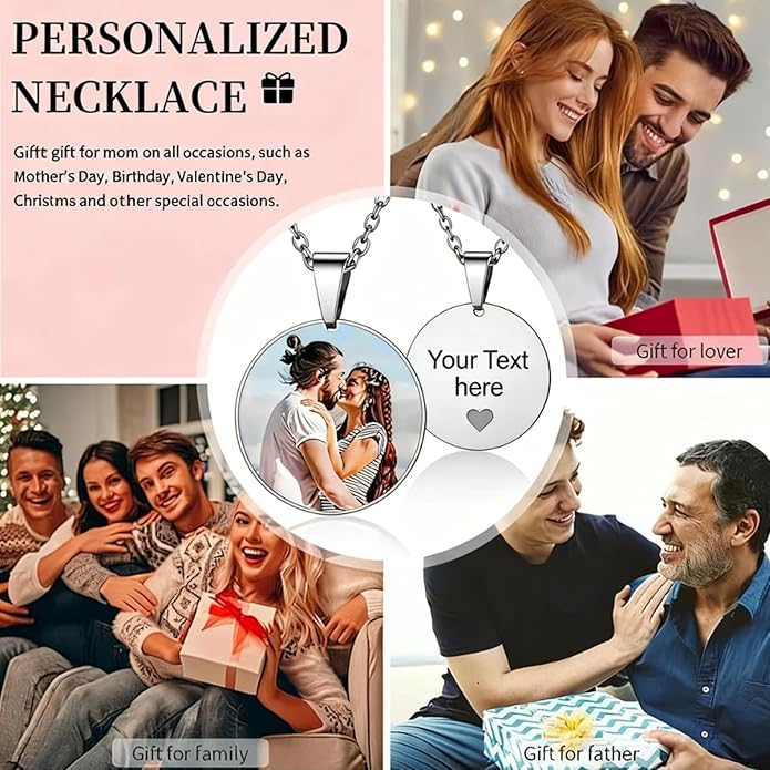 CLYLIFE Picture Necklace Personalized Photo,Custom Disc/Heart Pendant for Men Women Dad Mom Customized Necklace with Chain Photos Memorial Gifts for Mother's Day, Birthday, Anniversary