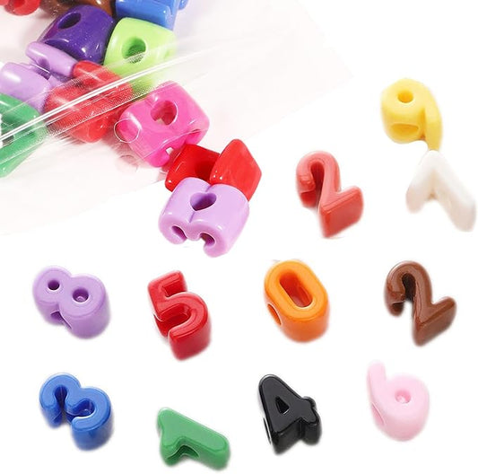 40 PCS Number Beads 3D Acrylic 0-9 Loose Large Hole for Jewelry Making Crafts Chains (Mixed Color 0-9)