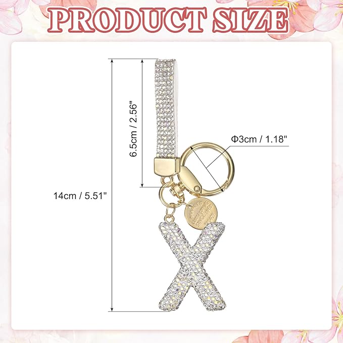 PATIKIL Initial Letter Keychain, Cute Sparkly Rhinestone Key Chain Alphabet Charm for Car Keys Handbags Purse