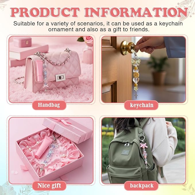 VioraWhite Lip Gloss Charm Kit Lip Gloss Keychain Making Kit Including Assorted Charms Keychain Clips Extender Chain(855 Pcs,Mixed Style)