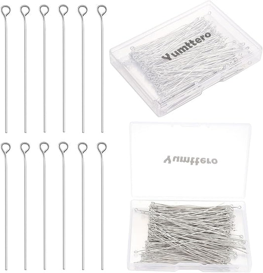 200 Pcs 70mm/2.76 Inch 21 Gauge Eye Pins for Jewelry Making Head Pins Ball Pins, Yumttero Straight Eye Pins for Craft Earring Bracelet Necklace Pendant Jewelry Making (Eye Pins,Platinum Color)