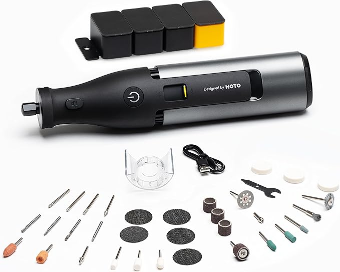 HOTO 12V Cordless Rotary Tool Kit Pro, Powerful Engraving Pen, 35000RPM Variable Speed, 3000mAh USB-C Rechargeable, LED Light, 37 Accessories, for Carving, Sanding, Polishing, Drilling, Cutting, DIY