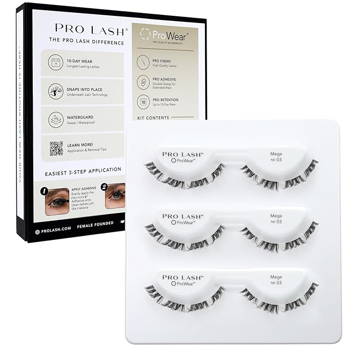 Pro Lash Professionally Styled - Soft and Comfortable Eyelash | Natural Look Eyelashes with ProLock Adhesive System - Lasts up to 10 Days | 3 Sets - Mega Volume No. 3