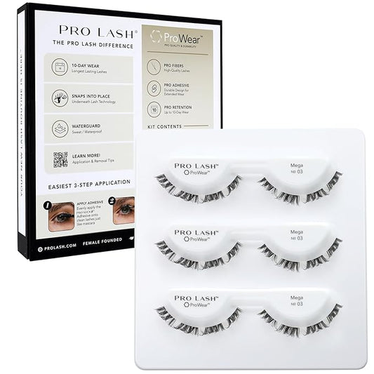 Pro Lash Professionally Styled - Soft and Comfortable Eyelash | Natural Look Eyelashes with ProLock Adhesive System - Lasts up to 10 Days | 3 Sets - Mega Volume No. 3