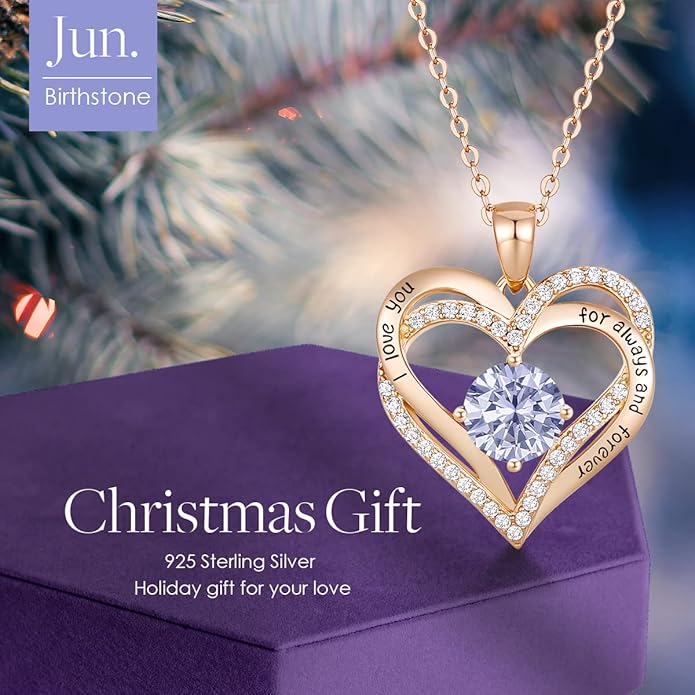 CDE Forever Love Heart Necklaces for Women, Wedding Anniversary, Birthday Mothers Day Christmas Day Gifts for Mom, Mother, Wife, friend, S925 Silver Jewelry with Birthstone Pendant