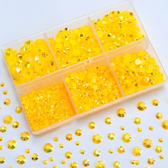3000PCS Resin Flatback Rhinestone, 2mm 3mm 4mm 5mm 6mm Topaz AB Flatback Jelly Resin Rhinestones for Tumblers, Mugs, Bottles, Craft Decoration, Loose Bling Glitter Gem Stone