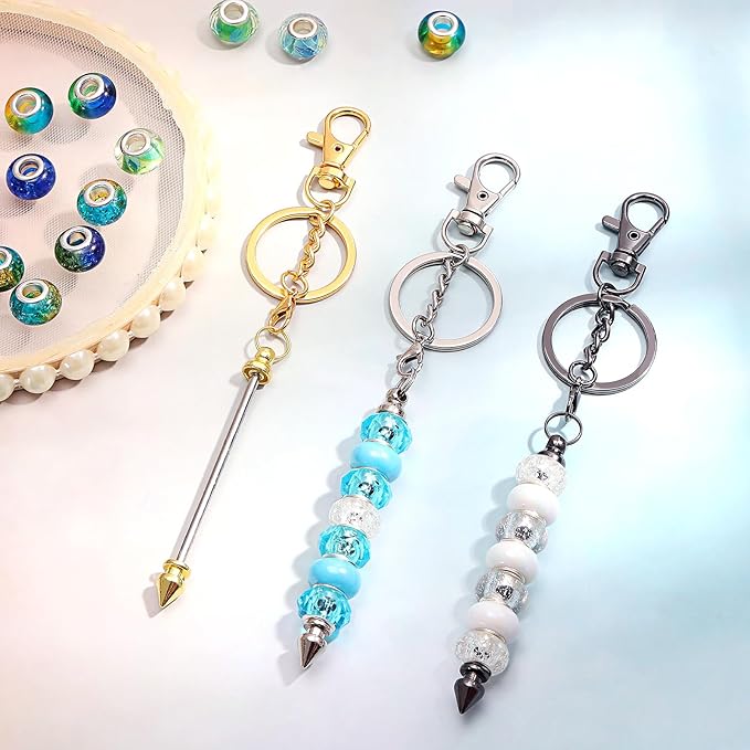 12Pcs Beadable Keychain Bar Bulk, Colorful Plating Alloy Beaded Keychain, Blank Keychain Making Supplies DIY Supplies for Pendant DIY Projects Crafts Jewelry Making