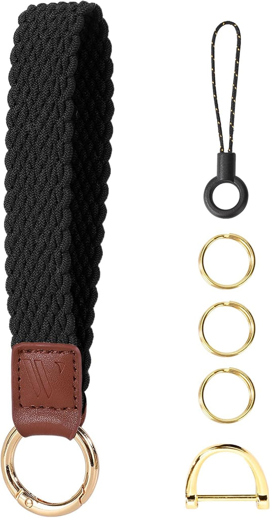 Wristlet Keychain for Women Stretchy Wrist Keychain Lanyard for Phone Case Wallet Id Card Badges (Black)