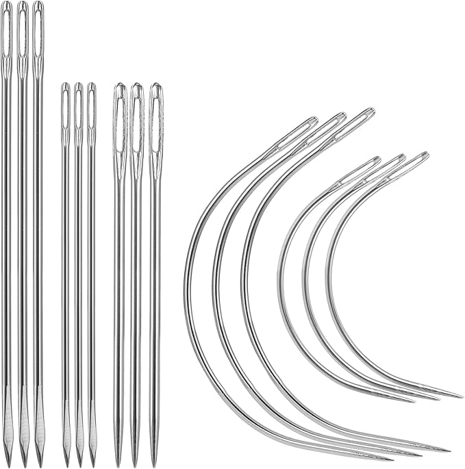 Curved Sewing Needles, 15PCS Leather Needles for Hand Stitching Leathers Hand Sew Needle Leather Sewing Kit Heavy Duty Hands Needle Kit for Upholstery Leathers Canvas Car Carpet Repair