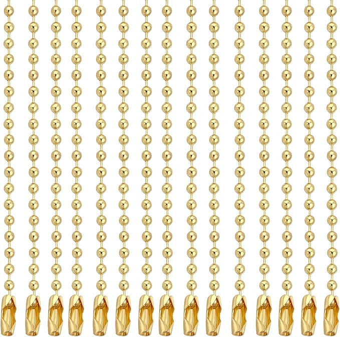 Lemonkey 20Pcs Ball Beads Chain Bulk,Gold Keychain Rings Metal Chain,4 Inch Dog Tag Metal Small Chain with Connectors for Hanging Decoration