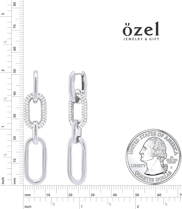 OZEL 14K Gold & Silver Plated Paperclip Chain Earrings with Cubic Zirconia – Dangle, Hoop, Huggie, Stud Styles – Women’s Fashion Jewelry Gift