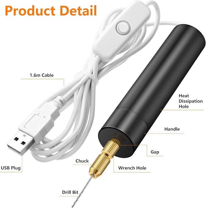 Electric Hand Drill Tools Set for Resin Casting Molds, Electrical Pin Vise Kit with 8 Pieces Drill Bits (0.8 to 1.2 mm) for Resin Plastic Wood Polymer Clay Jewelry Keychain Pendant Making Supplies