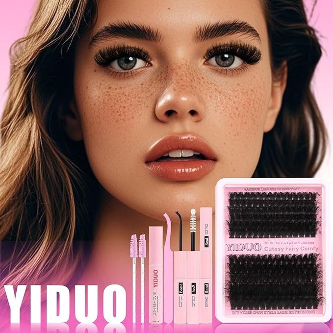 YIDUO Lashes Clusters Kit 200D Volume EyeLash Clusters 12-22MM D Curl Wispy Lashes Extensions Kit 180pcs Thick Individual False eyelashe Extension with Bond and Seal |Tweezers |Removers |Eyelash Brush