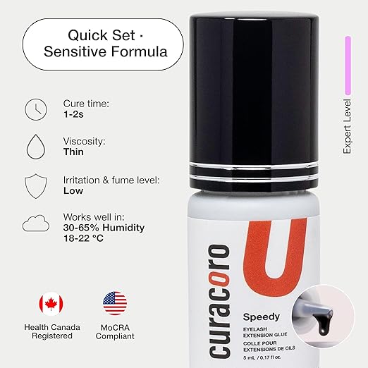 Curacoro Professional Eyelashes Glue - Extra Strong Adhesive for Salon Use, Clear & Black, Multiple Drying Times (0.5-3 Sec), 0.17 fl.oz / 5ml, 7-8 Week Retention - for Trained Lash Technicians Only