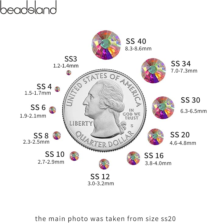 Beadsland Flatback Rhinestones Bulk,2880pcs AB Rhinestones for Nails Crafts Clothes DIY Decoration, Crystal AB, SS34, 7.1-7.3mm