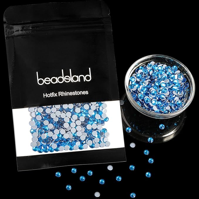 Beadsland Hotfix Rhinestones, 1440pcs Flatback Crystal Rhinestones for Crafts Clothes DIY Decorations, Capri Blue, SS16, 3.8-4.0mm