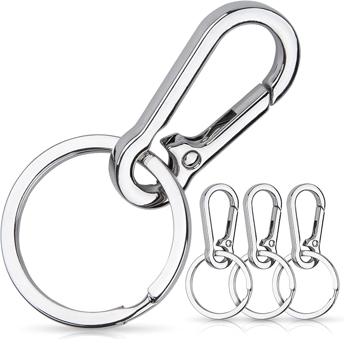 CREST 4 pcs Stainless Steel Multipurpose Keychain Clip - Secure Zinc Keyring with Carabiner for Easy Access to Your House and Car Keys