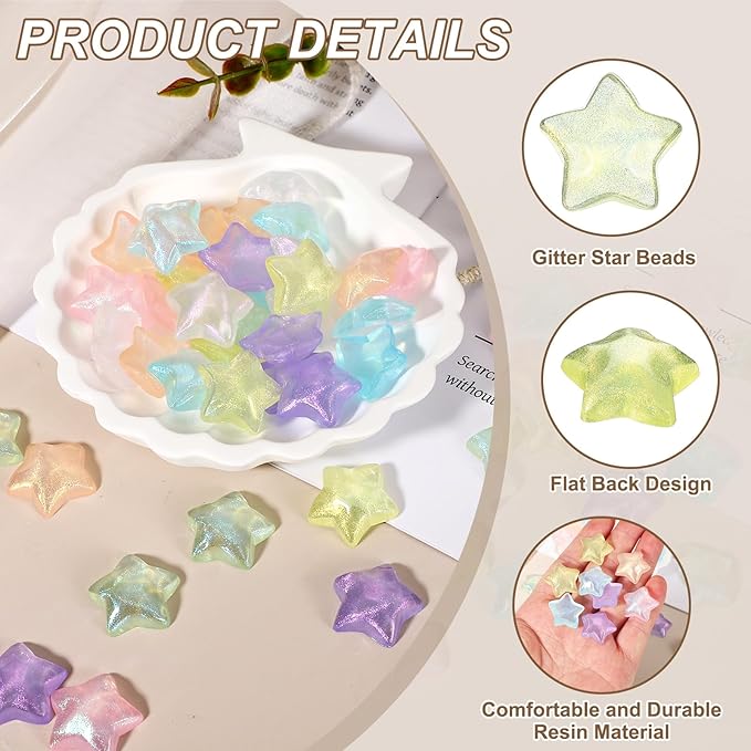 uxcell 50Pcs Flat Back Star Resin Charm, Glitter Star Charm Mini Bulk Beads Embellishments for DIY Crafts Hair Clips, Photo Frames, Phone Cases, Scrapbooking Decor, Yellow