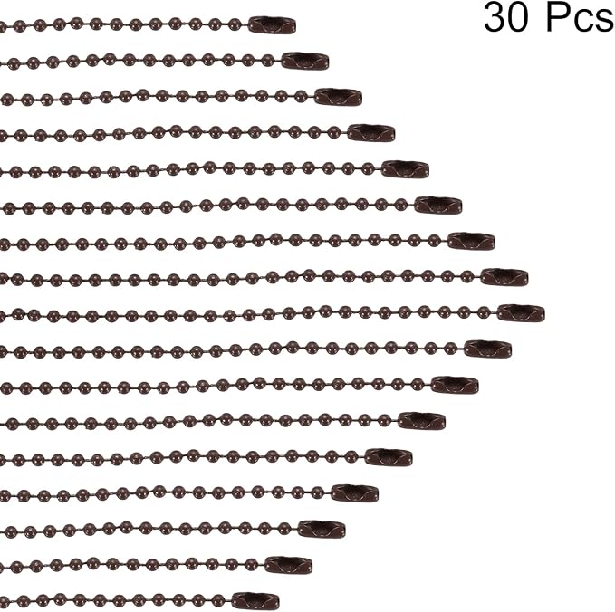 MECCANIXITY 30Pcs 5 Inch Ball Bead Chain, Metal Ball Chain with Connectors for Keychain Hanging Ornament Tag Jewelry Necklace Christmas Decoration,Coffee