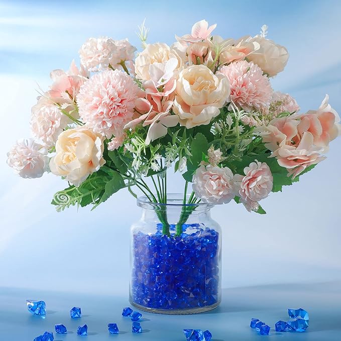 450 Pieces Fake Ice Cubes Diamonds Ice Rocks Acrylic Stones Crystals Plastic Cubes Gems Vase Rocks Centerpiece Vase Filler Gems for Weddings Party Decoration Display Table Scatter, 2 Sizes (Royalblue)