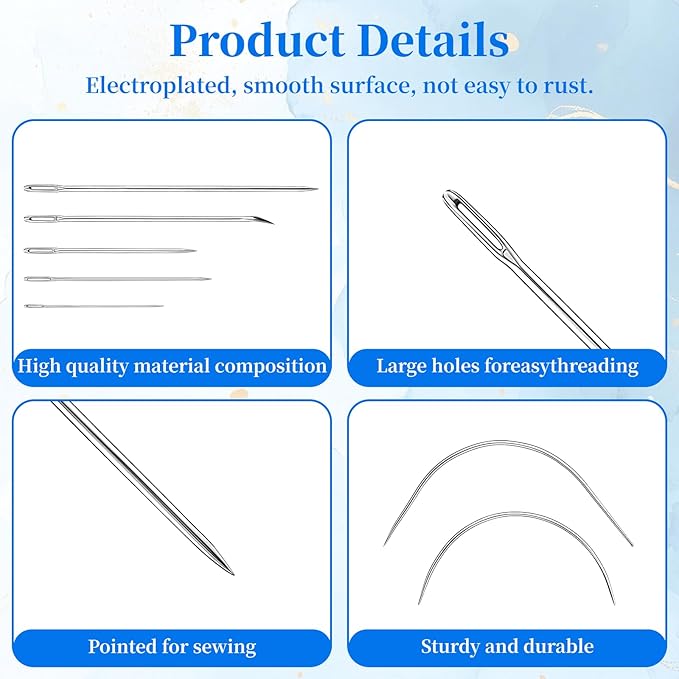 Needle and Thread Set, Hair Weave Extension Needle, 3PCS Wax Thread Black with 1Set Wig Sewing Needl, Threads for Making Wig Hand Sewing Hair Weave Extension, C J Shape Curved Needle ﻿