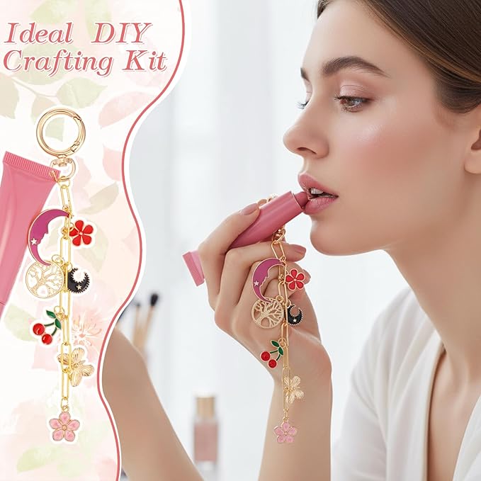 VioraWhite Lip Gloss Charm Kit Lip Gloss Keychain Making Kit Including Assorted Charms Keychain Clips Extender Chain(944 Pcs,Classic Style)
