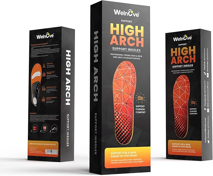Plantar Fasciitis Arch Support Insoles - Welnove Heavy Duty High Arch Inserts Standing All Day, Fatigue Reduce - Orthotic Cushions for Foot Pain, Flat Feet, Heel Spurs, Man & Women, Fit Most Shoes (L)