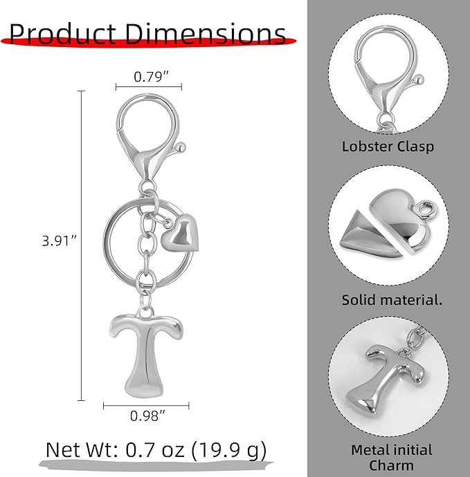 Gold Bubble Heart, Cherry, Bow & More Designs Letter Initial Keychain Bag Charms – Cute Purse Charms for Handbags